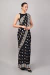 Buy_Abraham And Thakore_Black Viscose Georgette Sequins Work And Polka Dot Saree _Online_at_Aza_Fashions
