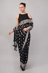 Shop_Abraham And Thakore_Black Viscose Georgette Sequins Work And Polka Dot Saree _Online_at_Aza_Fashions