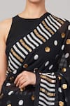 Abraham And Thakore_Black Viscose Georgette Sequins Work And Polka Dot Saree _at_Aza_Fashions