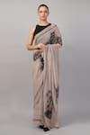 Buy_Abraham And Thakore_Gray Viscose Georgette Sequins Architecture Print Saree _at_Aza_Fashions