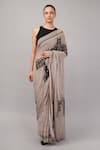 Abraham And Thakore_Gray Viscose Georgette Sequins Architecture Print Saree _Online_at_Aza_Fashions