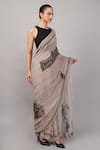 Shop_Abraham And Thakore_Gray Viscose Georgette Sequins Architecture Print Saree _Online_at_Aza_Fashions