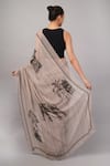 Shop_Abraham And Thakore_Gray Viscose Georgette Sequins Architecture Print Saree _at_Aza_Fashions