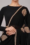 Abraham And Thakore_Black Viscose Georgette Embroidery, Sequins Aari Flower Saree _at_Aza_Fashions