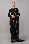 Buy_Abraham And Thakore_Black Viscose Georgette Embroidery, Sequins Aari Flower Saree _at_Aza_Fashions
