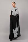 Abraham And Thakore_Black Viscose Georgette Sequins Flower Saree _at_Aza_Fashions