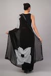 Shop_Abraham And Thakore_Black Viscose Georgette Sequins Flower Saree _at_Aza_Fashions