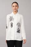Buy Abraham And Thakore Ivory Linen Sequins Collared Architecture Print Shirt at Aza Fashions Buy_Abraham And Thakore_Ivory Linen Sequins Collared Architecture Print Shirt _at_Aza_Fashions