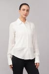 Buy_Abraham And Thakore_Ivory Cotton Collared Pleated Stripes Shirt _at_Aza_Fashions