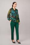 Buy Abraham And Thakore Green Organza, Viscose Sequins Collared, V-neck Jungle Shirt at Aza Fashions Buy_Abraham And Thakore_Green Organza, Viscose Sequins Collared, V-neck Jungle Shirt _at_Aza_Fashions