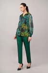 Abraham And Thakore Green Organza, Viscose Sequins Collared, V-neck Jungle Shirt Online at Aza Fashions Abraham And Thakore_Green Organza, Viscose Sequins Collared, V-neck Jungle Shirt _Online_at_Aza_Fashions