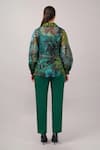 Shop Abraham And Thakore Green Organza, Viscose Sequins Collared, V-neck Jungle Shirt at Aza Fashions Shop_Abraham And Thakore_Green Organza, Viscose Sequins Collared, V-neck Jungle Shirt _at_Aza_Fashions