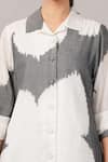 Abraham And Thakore Gray Tencel, Cotton Collared Ikat Flower Shirt at Aza Fashions Abraham And Thakore_Gray Tencel, Cotton Collared Ikat Flower Shirt _at_Aza_Fashions