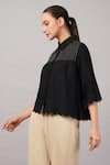 Buy_Abraham And Thakore_Black Linen, Viscose Embroidery, Cut Work Collared Scallop Shirt _Online_at_Aza_Fashions