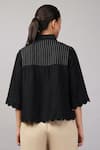 Shop_Abraham And Thakore_Black Linen, Viscose Embroidery, Cut Work Collared Scallop Shirt _at_Aza_Fashions