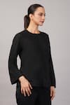 Shop Abraham And Thakore Black Cotton Round , Keyhole Pleated Stripes Top Online at Aza Fashions Shop_Abraham And Thakore_Black Cotton Round , Keyhole Pleated Stripes Top _Online_at_Aza_Fashions