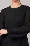 Abraham And Thakore Black Cotton Round , Keyhole Pleated Stripes Top at Aza Fashions Abraham And Thakore_Black Cotton Round , Keyhole Pleated Stripes Top _at_Aza_Fashions