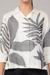 Abraham And Thakore_Ivory Linen Applique Collared, V-neck Leaf Top _at_Aza_Fashions