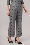 Abraham And Thakore_Gray Silk, Cotton Dot Cutwork Trouser _Online_at_Aza_Fashions
