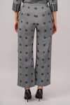 Shop_Abraham And Thakore_Gray Silk, Cotton Dot Cutwork Trouser _at_Aza_Fashions