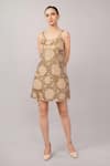 Buy Abraham And Thakore Beige Viscose, Organza Sequins Round Neck French Cut Rings Dress at Aza Fashions Buy_Abraham And Thakore_Beige Viscose, Organza Sequins Round Neck French Cut Rings Dress _at_Aza_Fashions