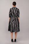 Shop_Abraham And Thakore_Black Silk Collared, Button-down Neck Zebra Ikat Dress _at_Aza_Fashions