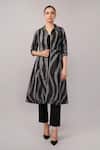 Abraham And Thakore_Black Silk Collared, Button-down Neck Zebra Ikat Dress _Online_at_Aza_Fashions