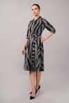 Buy_Abraham And Thakore_Black Silk Collared, Button-down Neck Zebra Ikat Dress _Online_at_Aza_Fashions