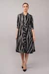Buy_Abraham And Thakore_Black Silk Collared, Button-down Neck Zebra Ikat Dress _at_Aza_Fashions