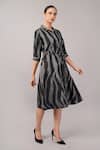Shop_Abraham And Thakore_Black Silk Collared, Button-down Neck Zebra Ikat Dress _Online_at_Aza_Fashions