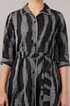 Abraham And Thakore_Black Silk Collared, Button-down Neck Zebra Ikat Dress _at_Aza_Fashions