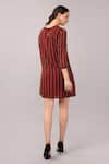 Shop_Abraham And Thakore_Maroon Viscose Georgette Sequins, Beads, Embroidery Round Neck Striped Dress _at_Aza_Fashions