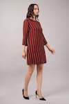 Buy_Abraham And Thakore_Maroon Viscose Georgette Sequins, Beads, Embroidery Round Neck Striped Dress _Online_at_Aza_Fashions