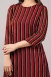 Abraham And Thakore_Maroon Viscose Georgette Sequins, Beads, Embroidery Round Neck Striped Dress _at_Aza_Fashions