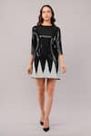 Buy_Abraham And Thakore_Black Viscose Georgette Sequins, Beads Round Neck Trangle Dress _at_Aza_Fashions