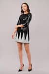 Abraham And Thakore_Black Viscose Georgette Sequins, Beads Round Neck Trangle Dress _Online_at_Aza_Fashions