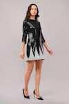 Shop_Abraham And Thakore_Black Viscose Georgette Sequins, Beads Round Neck Trangle Dress _Online_at_Aza_Fashions