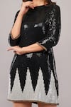Abraham And Thakore_Black Viscose Georgette Sequins, Beads Round Neck Trangle Dress _at_Aza_Fashions