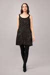 Buy_Abraham And Thakore_Black Viscose Georgette Sequins Scoop Neck, Gold Dash Dress _at_Aza_Fashions