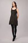 Abraham And Thakore_Black Viscose Georgette Sequins Scoop Neck, Gold Dash Dress _Online_at_Aza_Fashions