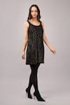 Buy_Abraham And Thakore_Black Viscose Georgette Sequins Scoop Neck, Gold Dash Dress _Online_at_Aza_Fashions