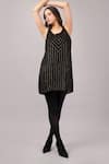Shop_Abraham And Thakore_Black Viscose Georgette Sequins Scoop Neck, Gold Dash Dress _Online_at_Aza_Fashions