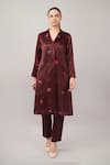 Buy_Abraham And Thakore_Burgundy Viscose, Satin Sequins, Beads, Embroidery V-neck Polka Dot Jacket _at_Aza_Fashions
