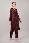 Buy_Abraham And Thakore_Burgundy Viscose, Satin Sequins, Beads, Embroidery V-neck Polka Dot Jacket _Online_at_Aza_Fashions
