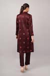 Shop_Abraham And Thakore_Burgundy Viscose, Satin Sequins, Beads, Embroidery V-neck Polka Dot Jacket _at_Aza_Fashions