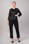 Buy_Abraham And Thakore_Black Viscose Sequins, Beads Round Neck Polka Dot Jacket _Online_at_Aza_Fashions