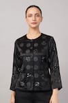 Buy_Abraham And Thakore_Black Viscose Sequins, Beads Round Neck Polka Dot Jacket _at_Aza_Fashions