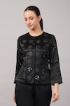 Shop_Abraham And Thakore_Black Viscose Sequins, Beads Round Neck Polka Dot Jacket _Online_at_Aza_Fashions