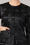 Abraham And Thakore_Black Viscose Sequins, Beads Round Neck Polka Dot Jacket _at_Aza_Fashions