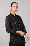 Abraham And Thakore Black Viscose Georgette Sequins, Beads, Embroidery Collared Polka Dot Shirt Online at Aza Fashions Abraham And Thakore_Black Viscose Georgette Sequins, Beads, Embroidery Collared Polka Dot Shirt _Online_at_Aza_Fashions